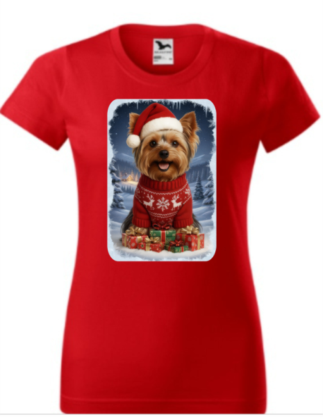 Vánoční tričko dámské  s Yorkshirským teriérem5